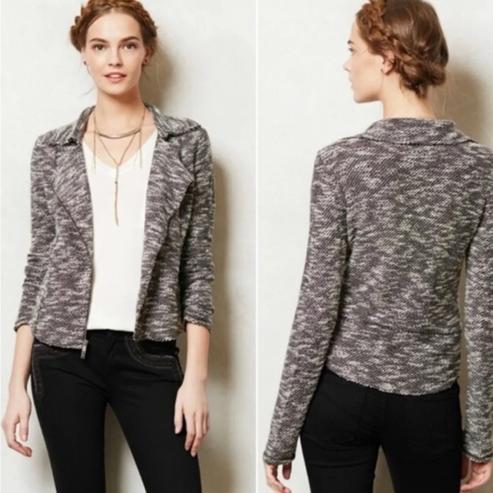Anthropologie Saturday Sunday Stretch Marled Waterfall front Moto Jacket SZ M